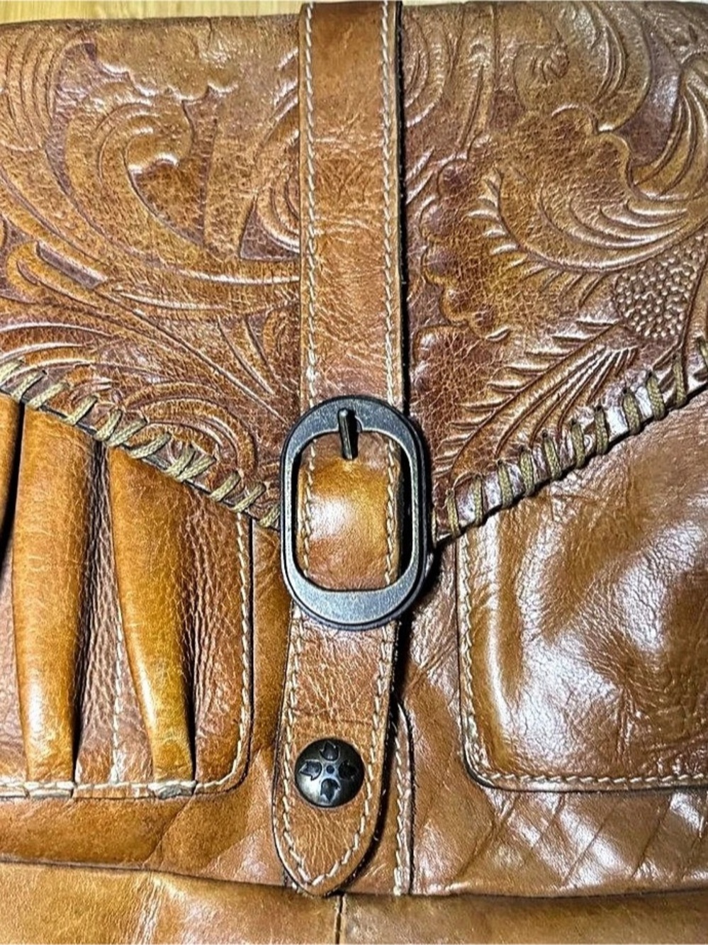 Patricia Nash Granada Crossbody Embossed Leather Brown  P5 - Picture 2 of 5